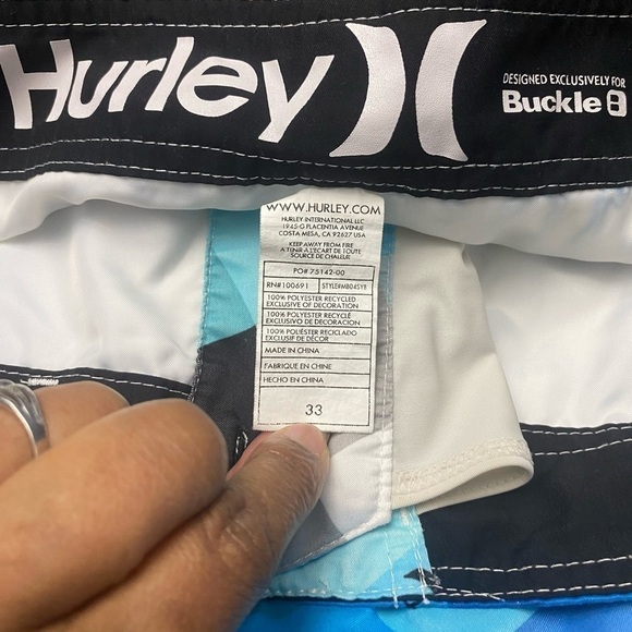 Hurley Shorts Mens 33 Blue Swim Boardshorts 10" inseam Geometric Squares - Picture 3 of 8